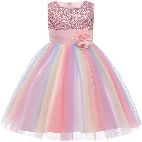 Flower Girls Sequins Rainbow Tutu Dress for Kids Baby Wedding Bridesmaid Pageant Birthday Party Princess Tulle Dresses001 Rainbow Pink