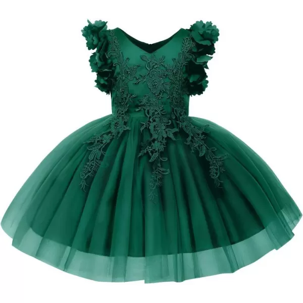 Girls Flower Ruffle Flutter Tutu Dress Lace Bridesmaid Wedding Party Pageant Tulle Dress for Kids Communion Prom GownsGreen