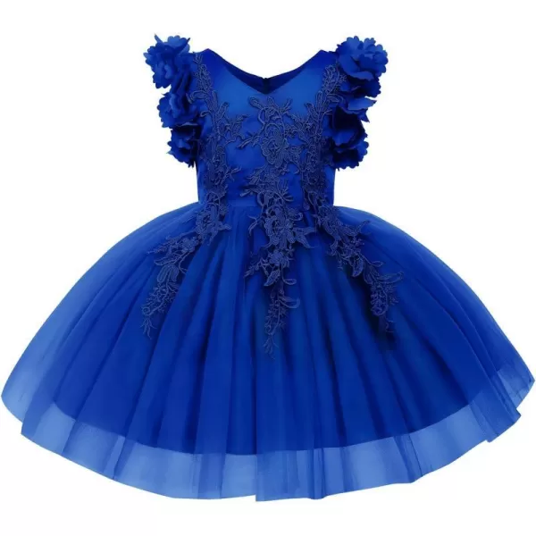 Girls Flower Ruffle Flutter Tutu Dress Lace Bridesmaid Wedding Party Pageant Tulle Dress for Kids Communion Prom GownsRoyal Blue