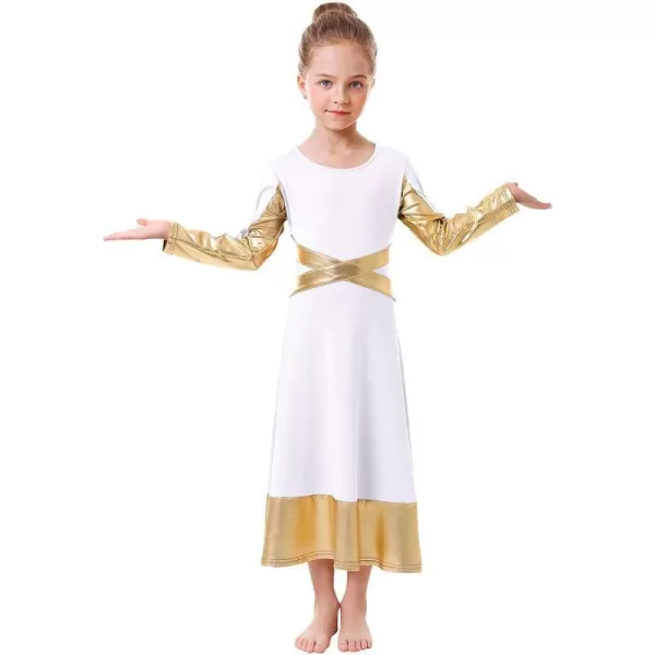 Girls Metallic Gold Cross Bandage Praise Dance Dress Kids Liturgical Lyrical Worship Long Dress Dancewear Skirt CostumeGirls Metallic Gold Cross Bandage Praise Dance Dress Kids Liturgical Lyrical Worship Long Dress Dancewear Skirt Costume