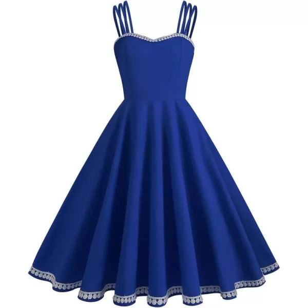 IDOPIP 1950s Dresses for Women Vintage Cocktail Party Swing Dress Solid Retro Halter Wedding Guest Rockabilly Pinup DressesRoyal Blue