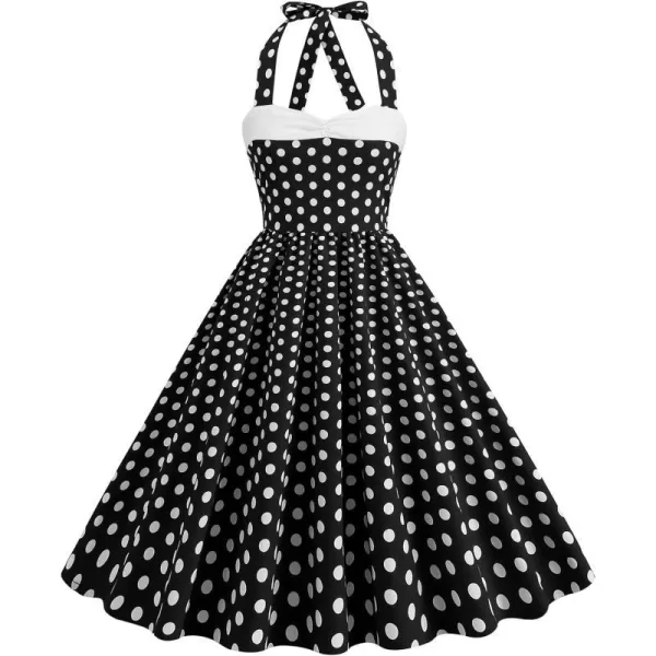 IDOPIP 1950s Dresses for Women Vintage Cocktail Party Swing Dress Summer Retro Halter Wedding Casual Party Aline Midi DressBlack