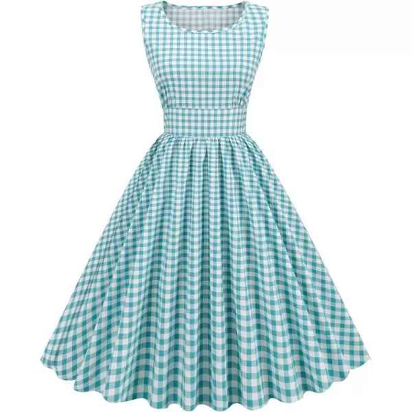 IDOPIP 1950s Dresses for Women Vintage Cocktail Party Swing Dress Summer Sleeveless Retro Wedding Casual Aline Midi DressBluegreen Plaid