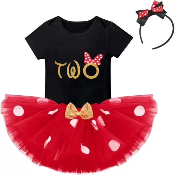 IDOPIP 1st Birthday Outfit Girl Baby Polka Dot Costume Bow One Romper Ruffle Tulle Skirt Headband Cake Smash Dress 3pcs SetBlack Two