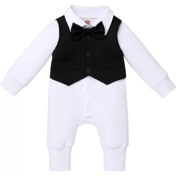 IDOPIP Baby Boy Gentleman White Shirt Waistcoat Bowtie Tuxedo Jumpsuit Overall Romper Birthday Outfit Formal Suit 018MBlack  Long Sleeve