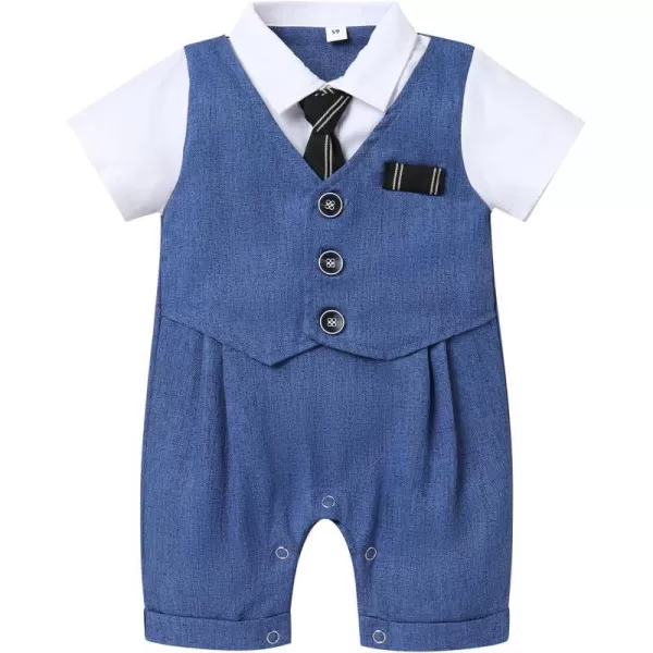 IDOPIP Baby Boy Gentleman White Shirt Waistcoat Bowtie Tuxedo Jumpsuit Overall Romper Birthday Outfit Formal Suit 018MDark Blue  Necktie