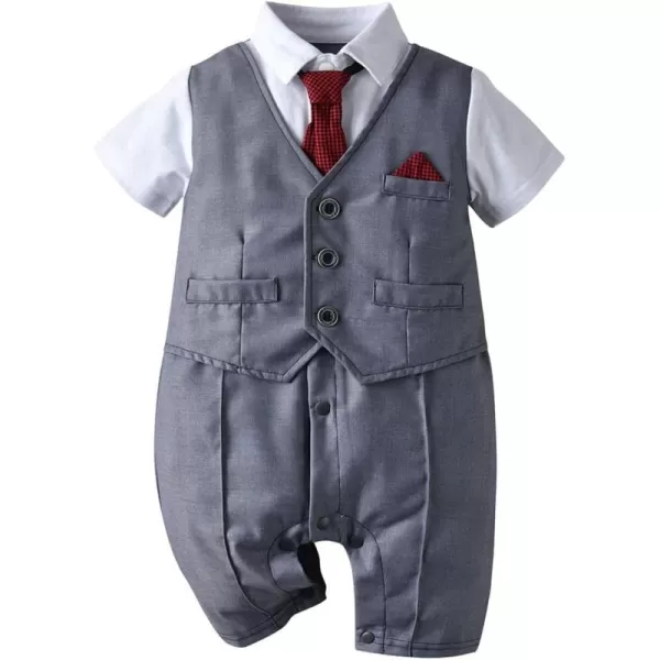 IDOPIP Baby Boy Gentleman White Shirt Waistcoat Bowtie Tuxedo Jumpsuit Overall Romper Birthday Outfit Formal Suit 018MDark Gray  Necktie