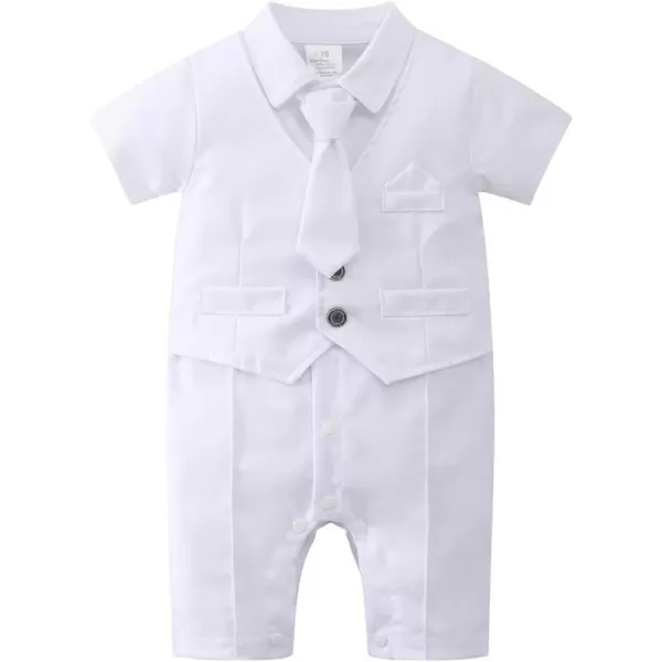 IDOPIP Baby Boy Gentleman White Shirt Waistcoat Bowtie Tuxedo Jumpsuit Overall Romper Birthday Outfit Formal Suit 018MWhite  Necktie