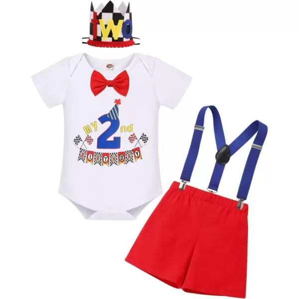 IDOPIP Baby Boys 1st 2nd Birthday Cake Smash Outfit Bowtie Romper Suspenders Shorts Pants Headband Clothes Set for Photo PropRed Flag  2nd Birthday