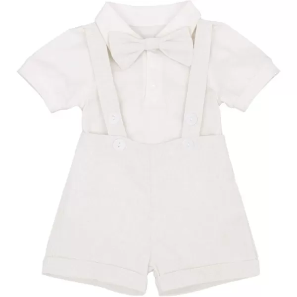 IDOPIP Baby Boys Formal Suit Set Short Sleeve Romper Suspenders Shorts Pants Bowtie Wedding Tuxedo Outfits Cake Smash ClothesWhite