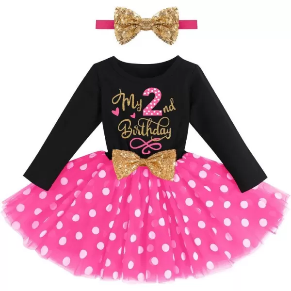 IDOPIP Baby Girl 1st 2nd 3rd Birthday Dress Princess Pageant Party Sequin Bowknot Tutu Dress Cake Smash Playwear Dress Outfit001 Black  Hot Pink  2nd Birthday