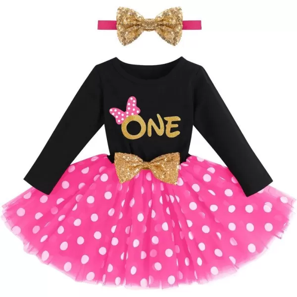 IDOPIP Baby Girl 1st 2nd 3rd Birthday Dress Princess Pageant Party Sequin Bowknot Tutu Dress Cake Smash Playwear Dress Outfit001 Black  Hot Pink  One