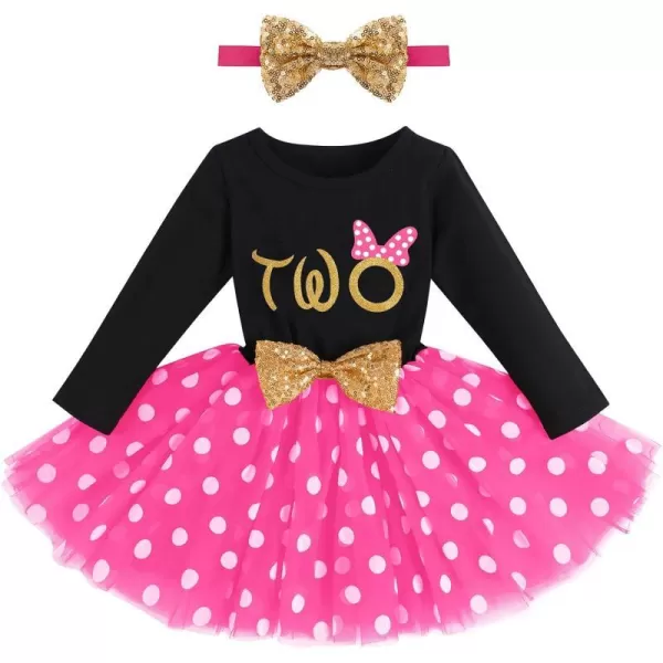 IDOPIP Baby Girl 1st 2nd 3rd Birthday Dress Princess Pageant Party Sequin Bowknot Tutu Dress Cake Smash Playwear Dress Outfit001 Black  Hot Pink  Two