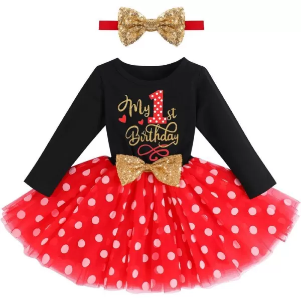 IDOPIP Baby Girl 1st 2nd 3rd Birthday Dress Princess Pageant Party Sequin Bowknot Tutu Dress Cake Smash Playwear Dress Outfit001 Black  Red  1st Birthday