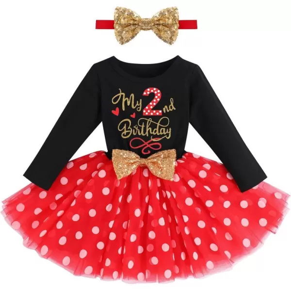 IDOPIP Baby Girl 1st 2nd 3rd Birthday Dress Princess Pageant Party Sequin Bowknot Tutu Dress Cake Smash Playwear Dress Outfit001 Black  Red  2nd Birthday