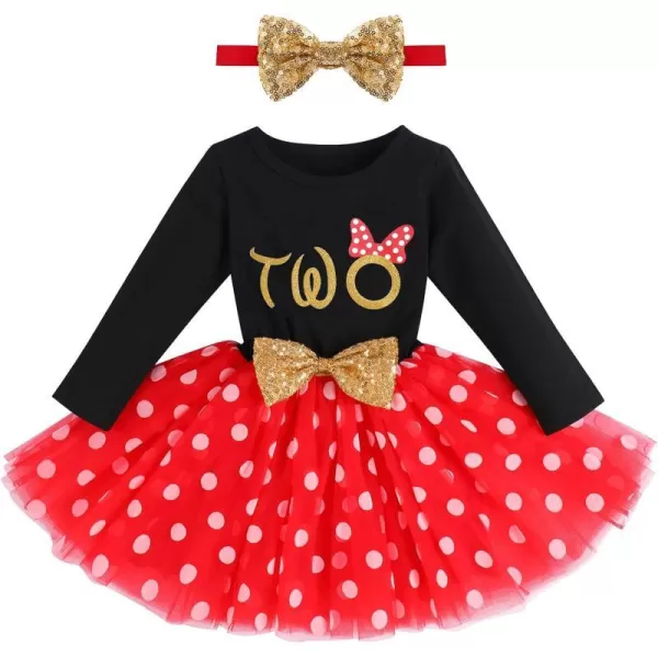 IDOPIP Baby Girl 1st 2nd 3rd Birthday Dress Princess Pageant Party Sequin Bowknot Tutu Dress Cake Smash Playwear Dress Outfit001 Black  Red  Two