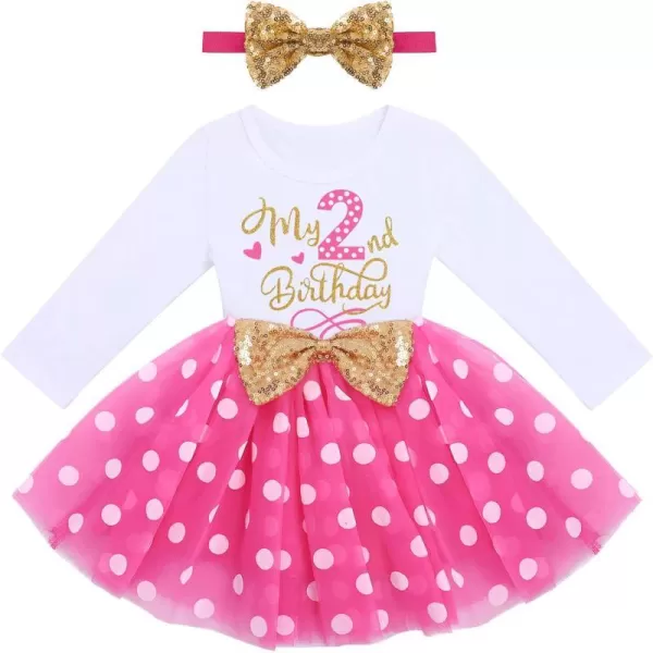 IDOPIP Baby Girl 1st 2nd 3rd Birthday Dress Princess Pageant Party Sequin Bowknot Tutu Dress Cake Smash Playwear Dress Outfit001 Hot Pink Polka Dot  2nd Birthday