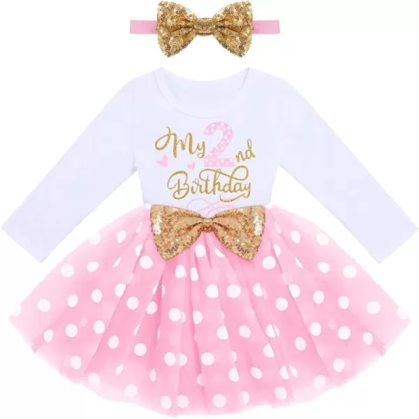 IDOPIP Baby Girl 1st 2nd 3rd Birthday Dress Princess Pageant Party Sequin Bowknot Tutu Dress Cake Smash Playwear Dress Outfit001 Pink Polka Dot  2nd Birthday