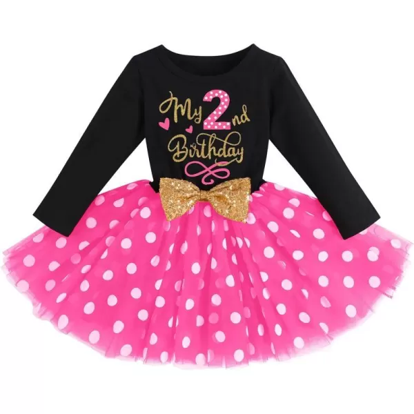 IDOPIP Baby Girl 1st 2nd 3rd Birthday Dress Princess Pageant Party Sequin Bowknot Tutu Dress Cake Smash Playwear Dress Outfit002 Black  Hot Pink  2nd Birthday