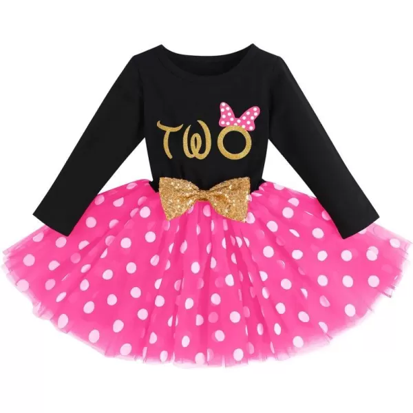 IDOPIP Baby Girl 1st 2nd 3rd Birthday Dress Princess Pageant Party Sequin Bowknot Tutu Dress Cake Smash Playwear Dress Outfit002 Black  Hot Pink  Two