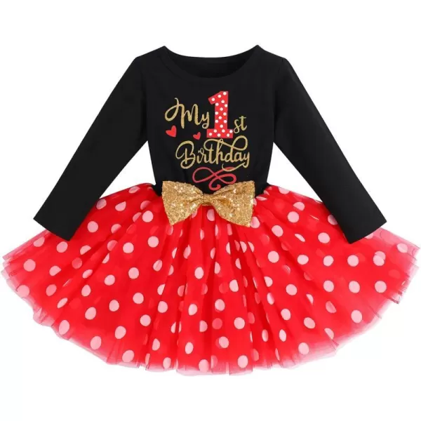 IDOPIP Baby Girl 1st 2nd 3rd Birthday Dress Princess Pageant Party Sequin Bowknot Tutu Dress Cake Smash Playwear Dress Outfit002 Black  Red  1st Birthday