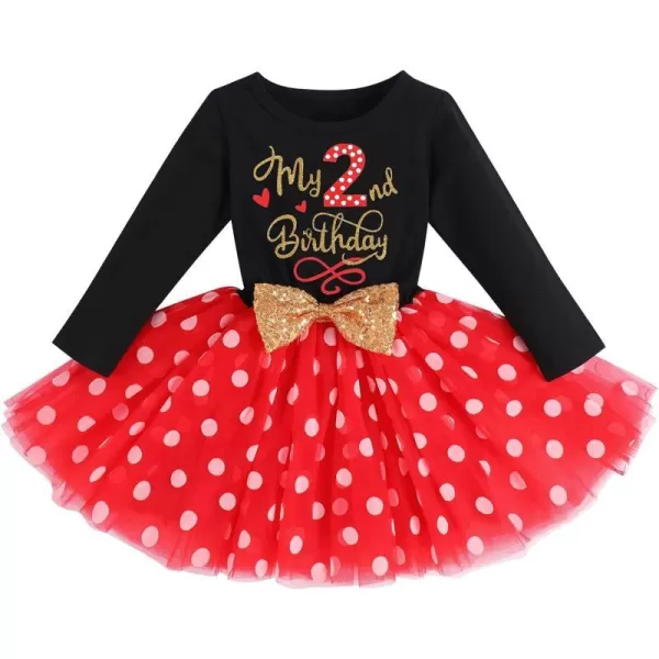 IDOPIP Baby Girl 1st 2nd 3rd Birthday Dress Princess Pageant Party Sequin Bowknot Tutu Dress Cake Smash Playwear Dress Outfit002 Black  Red  2nd Birthday