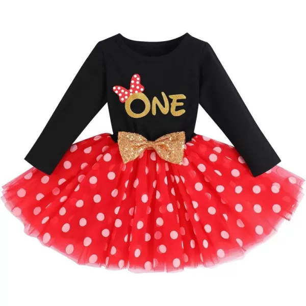 IDOPIP Baby Girl 1st 2nd 3rd Birthday Dress Princess Pageant Party Sequin Bowknot Tutu Dress Cake Smash Playwear Dress Outfit002 Black  Red  One