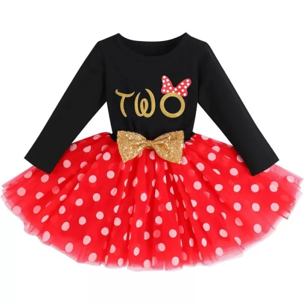 IDOPIP Baby Girl 1st 2nd 3rd Birthday Dress Princess Pageant Party Sequin Bowknot Tutu Dress Cake Smash Playwear Dress Outfit002 Black  Red  Two