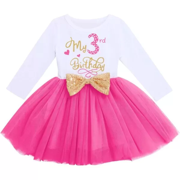 IDOPIP Baby Girl 1st 2nd 3rd Birthday Dress Princess Pageant Party Sequin Bowknot Tutu Dress Cake Smash Playwear Dress Outfit002 Hot Pink  3rd Birthday