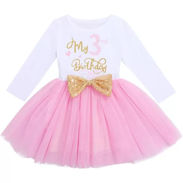 IDOPIP Baby Girl 1st 2nd 3rd Birthday Dress Princess Pageant Party Sequin Bowknot Tutu Dress Cake Smash Playwear Dress Outfit002 Pink  3rd Birthday