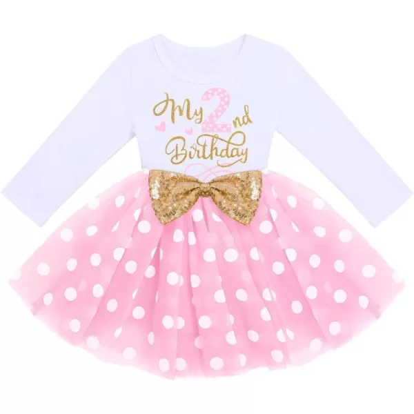 IDOPIP Baby Girl 1st 2nd 3rd Birthday Dress Princess Pageant Party Sequin Bowknot Tutu Dress Cake Smash Playwear Dress Outfit002 Pink Polka Dot  2nd Birthday