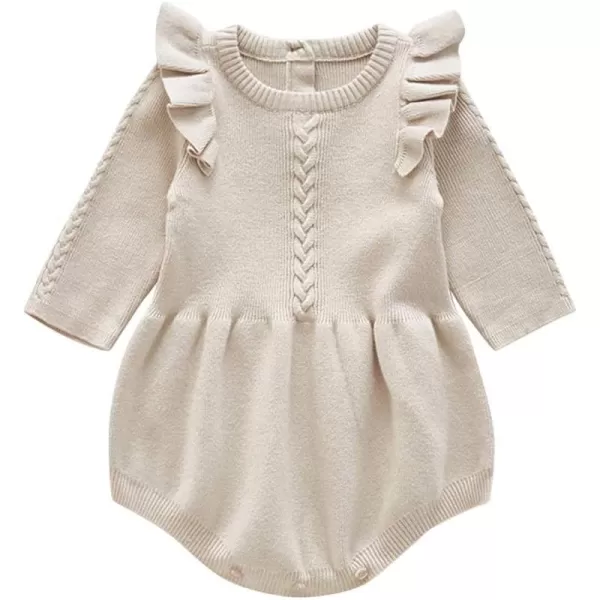 IDOPIP Baby Girl Long Sleeve Ruffle Bodysuit Dress Bubble Romper My First Thanksgiving Ugly Christmas Outfits 03 MonthsApricot