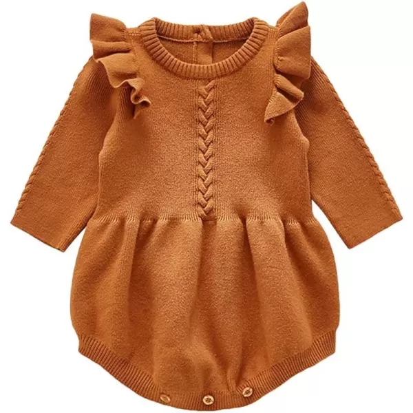 IDOPIP Baby Girl Long Sleeve Ruffle Bodysuit Dress Bubble Romper My First Thanksgiving Ugly Christmas Outfits 03 MonthsBrown