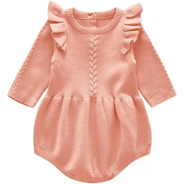 IDOPIP Baby Girl Long Sleeve Ruffle Bodysuit Dress Bubble Romper My First Thanksgiving Ugly Christmas Outfits 03 MonthsPink