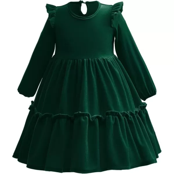 IDOPIP Baby Girl Toddler Velvet Dress Ruffle Long Sleeve Christmas Party Wedding Birthday Holiday Dresses Winter Fall ClothesGreen