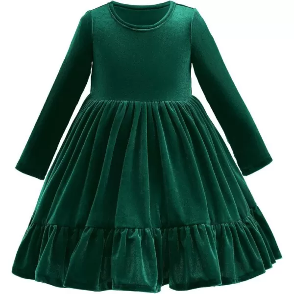 IDOPIP Baby Girl Toddler Velvet Dress Ruffle Long Sleeve Christmas Party Wedding Birthday Holiday Dresses Winter Fall ClothesGreen Ruffle