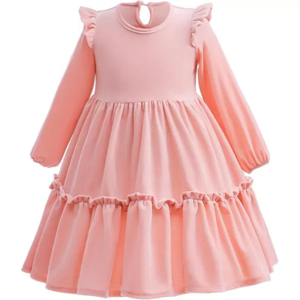 IDOPIP Baby Girl Toddler Velvet Dress Ruffle Long Sleeve Christmas Party Wedding Birthday Holiday Dresses Winter Fall ClothesPink