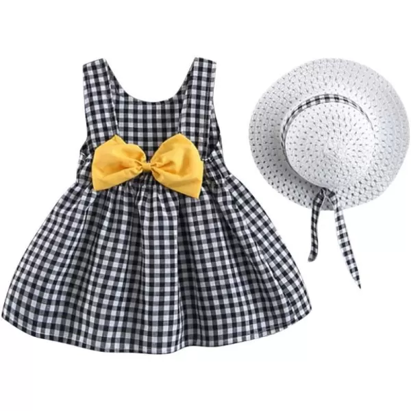 IDOPIP Baby Girl Tutu Dress Summer Sleeveless Backless Princess Birthday Party Dresses Flower Bow Sundress with Straw Hat SetBlack Plaid