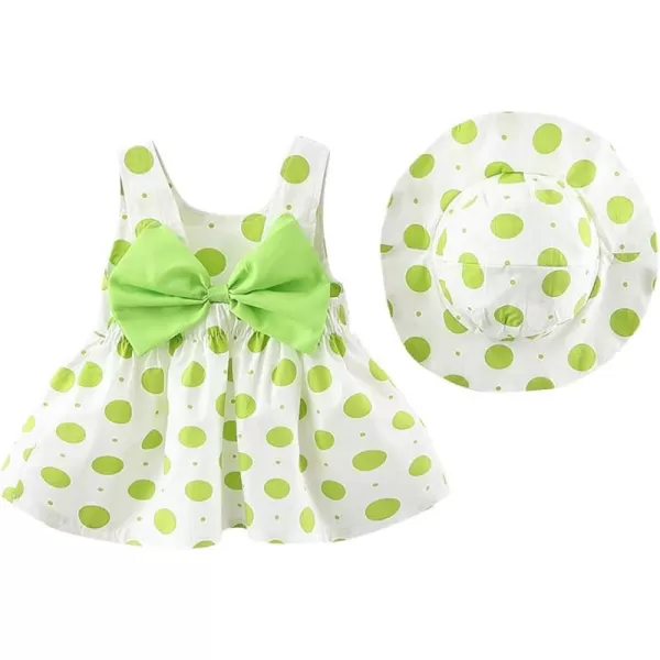 IDOPIP Baby Girl Tutu Dress Summer Sleeveless Backless Princess Birthday Party Dresses Flower Bow Sundress with Straw Hat SetGreen Polka Dot