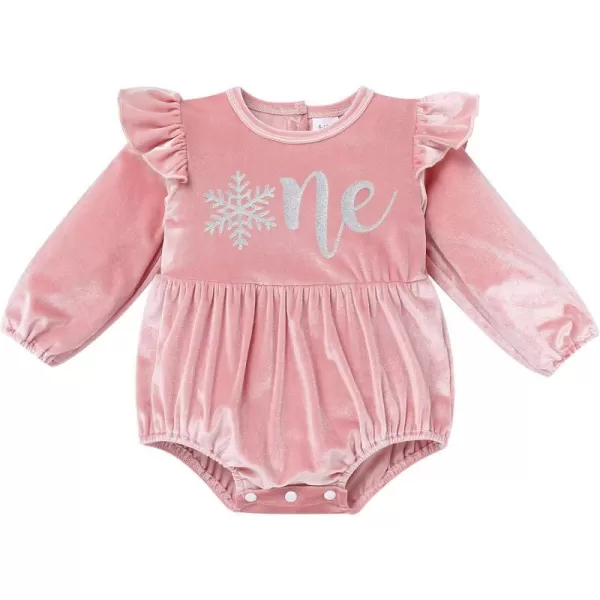 IDOPIP Baby Girls Velvet Romper Christmas Snowflake Romper Bodysuit Headband Socks Birthday Outfit Long Sleeve Fall ClothesPink  Silver Snowflake