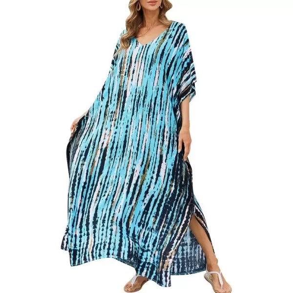 IDOPIP Beach Cover ups for Women Swimsuit Coverups Print Long Maxi Beach Kaftan Dresses Loose Caftan Beachwear Bathing SuitBlue  Black