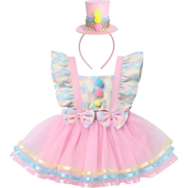 IDOPIP Carnival Circus Costume for Kids Baby Girls Romper Tutu Dress Princess Birthday Party Dress up with Headband OutfitPink  Headband  Baby