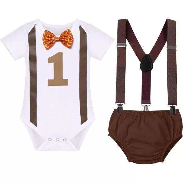 IDOPIP Circus Cake Smash Outfit for Baby Boy First Birthday Romper Diaper Cover Suspender Headband Hat Party Dress up Costume3pcs Brown