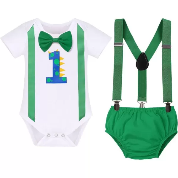 IDOPIP Circus Cake Smash Outfit for Baby Boy First Birthday Romper Diaper Cover Suspender Headband Hat Party Dress up Costume3pcs Green