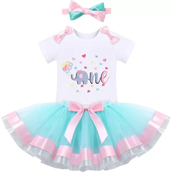 IDOPIP Elephant 1st Birthday Outfit Baby Girl Elephant Romper Tutu Skirt Headband 3PCS Clothes Set for Cake Smash Photo ShootLlight Blue