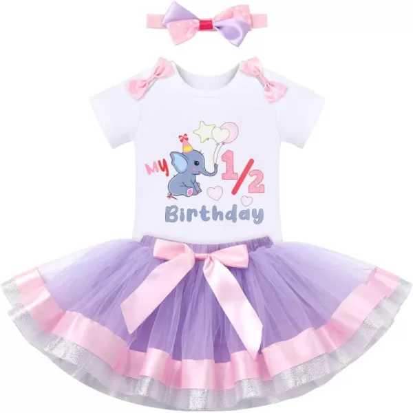 IDOPIP Elephant 1st Birthday Outfit Baby Girl Elephant Romper Tutu Skirt Headband 3PCS Clothes Set for Cake Smash Photo ShootPurple 12 Birthday