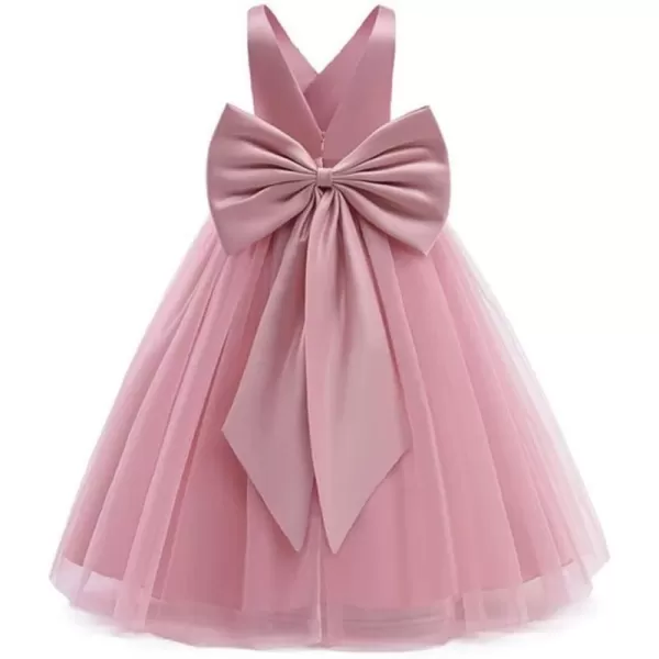 IDOPIP Flower Girl Backless Bowknot Pageant Princess Long Maxi Dresses for Girls Kids Wedding Bridesmaid Formal Party GownDusty Pink  Sleeveless