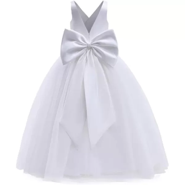 IDOPIP Flower Girl Backless Bowknot Pageant Princess Long Maxi Dresses for Girls Kids Wedding Bridesmaid Formal Party GownWhite  Sleeveless