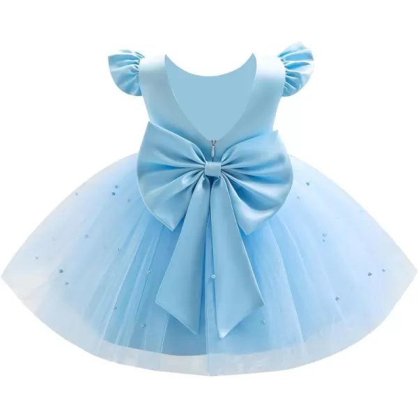 IDOPIP Flower Girl Bowknot Tutu Dress for Kids Baby Princess Wedding Bridesmaid Birthday Party Pageant Baptism Dresses 6M10TBlue  Vback