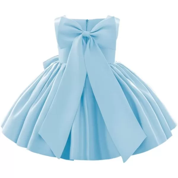 IDOPIP Flower Girl Bowknot Tutu Dress for Kids Baby Princess Wedding Bridesmaid Birthday Party Pageant Baptism Dresses 6M10TBlue